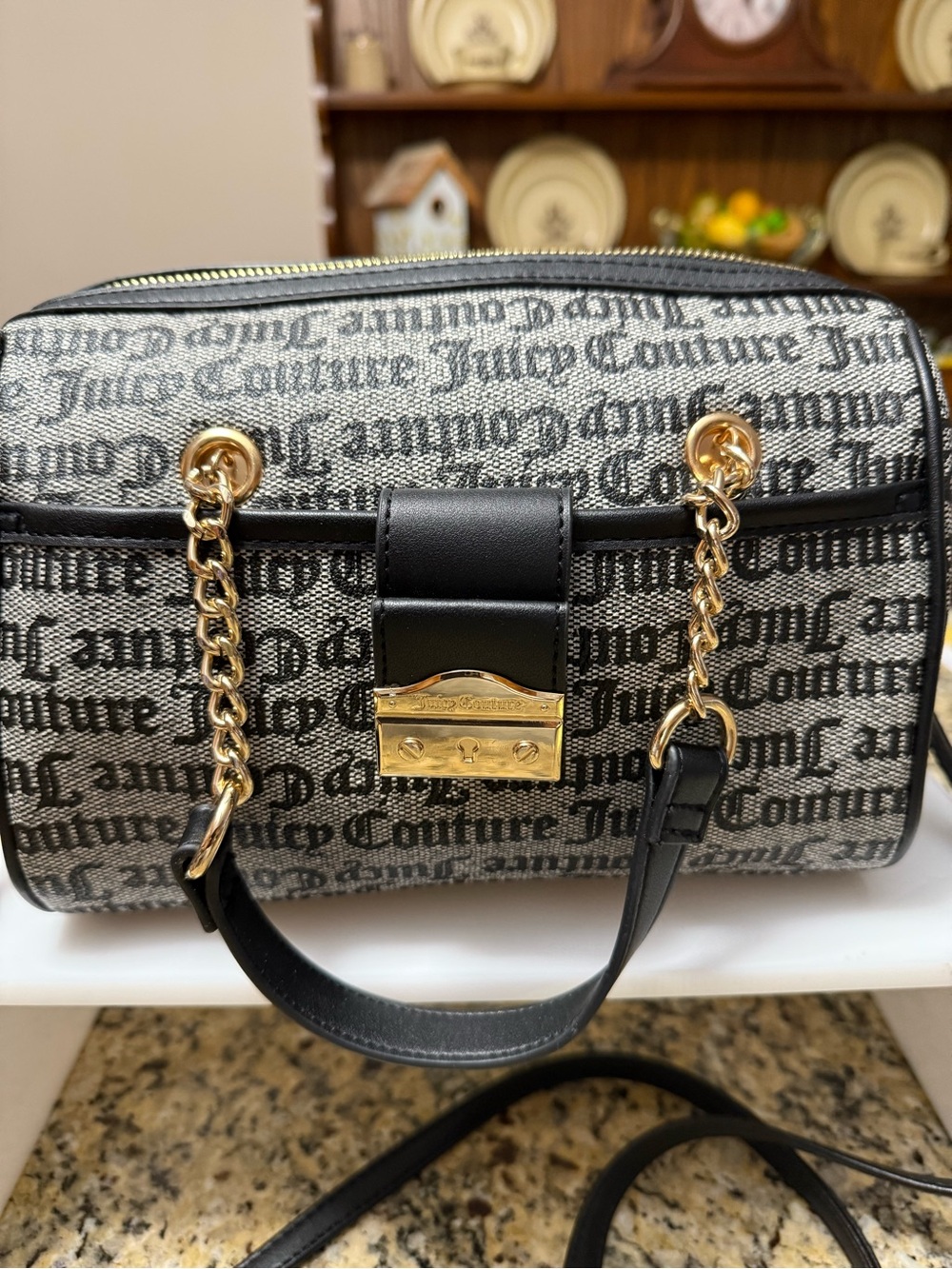 Juicy Couture Black and Gold Logo Crossbody Satchel